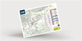 Eine detaillierte Karte eines Gebiets mit markierten Routen und Sehenswürdigkeiten. Die Karte enthält auch eine Legende und nützliche Informationen.