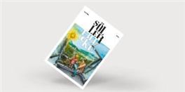 Ein ohne Titel gestaltetes Magazin mit buntem Cover. Es zeigt eine sonnige Landschaft mit fröhlichen Personen, die die Natur genießen.