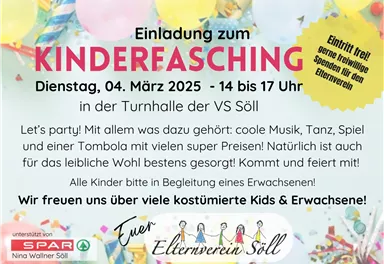 Invitation poster for the children's carnival with colorful balloons and cheerful writing. It includes information about the date, time, and location of the event as well as activities for children and a request for adult accompaniment.