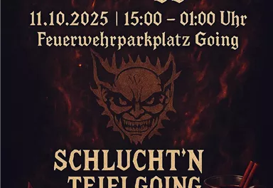 A poster for an event called "Höllengaudi" at Törggen. It provides information about date, time, and location as well as highlights like chestnuts, mulled wine, and music.
