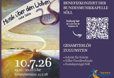 A poster for a charity concert of the Federal Music Band Söll. It displays information about the event and the total proceeds, which benefit various charitable causes.