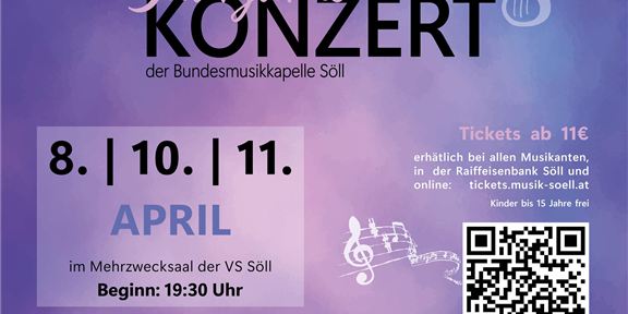 Frühjahrskonzert der Bürgermusikkapelle Söll. Veranstaltung im Mehrzwecksaal mit Ticketinfos.