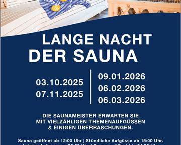 Ein Werbeplakat für das Kaiserbad in Ellmau. Es informiert über die "Lange Nacht der Sauna" mit Terminen und speziellen Angeboten.