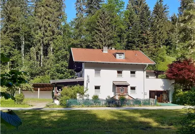 A beautiful house surrounded by trees in a nature-friendly environment. The garden is well-maintained and invites you to linger.