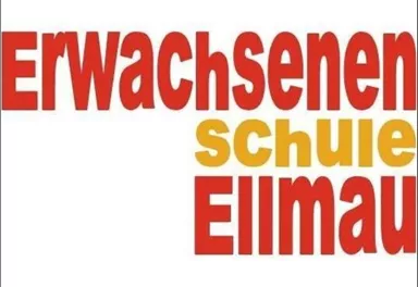 A logo of the Adult School Ellmau. It features the lettering in striking colors.