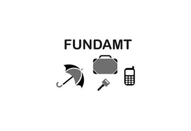 Symbols for lost items, including an umbrella, a suitcase, a key, and a mobile phone. The inscription "FOUND OFFICE" is arranged above.