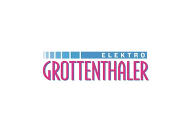 A bright logo for the company Elektro Grottenthaler. It uses a modern font in blue and pink.