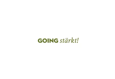 A simple, modern text with the inscription "GOING strengthens!". The font is green on a white background.