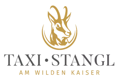 A stylized logo featuring a goat's head and the inscription "TAXI STANGL AM WILDEN KAISER". The colors are gold and black.