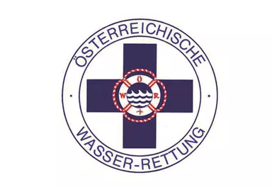 This is the logo of the Austrian Water Rescue. It features a cross with waves and a rescue symbol.