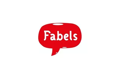A red speech bubble logo with the text "Fabels". It conveys a friendly and welcoming message.