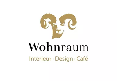 An elegant logo with the name "Wohnraum" in black and gold. It symbolizes interior, design, and a café.