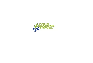 Ein Logo von "Four Seasons Travel" in modernen Farben. Es vermittelt eine einladende Atmosphäre für Reisen und Abenteuer.