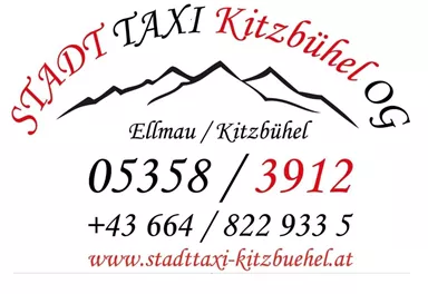 A taxi company in Kitzbühel. Contact information and website are provided.