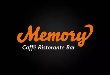 Ein Logo für das „Memory Caffè Ristorante Bar“. Der Schriftzug ist in orange auf schwarzem Hintergrund gestaltet.