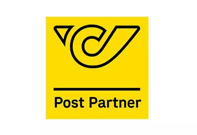 A simple logo on a yellow background. It features the symbol of a postal partner.