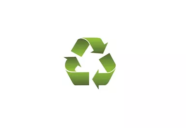 Ein grünes Recycling-Symbol mit drei Pfeilen. Es steht für Nachhaltigkeit und Umweltschutz.