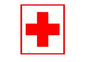 A red cross on a white background. It symbolizes medical care and assistance.