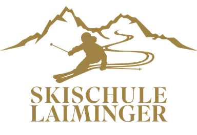 A stylized logo of a ski school with a skier in front of mountains. The lettering "Skischule Laiminger" is clearly visible.