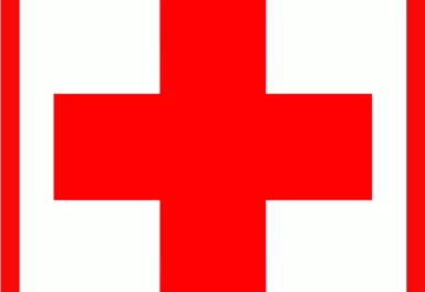 A red cross on a white background. This is an international symbol for medical assistance and first aid.