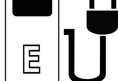 A simple electric charging station with the letter "E". Next to it is a charging pillar.