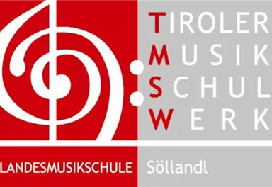 A logo of the Tyrolean Music School with a stylized music note symbol. It includes the text "Tyrolean Music School" and "Söllandl".