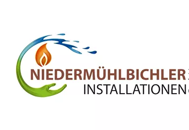 A logo of the company Niedermühlbichler Installationen GmbH. It features water and a flame in a modern design.