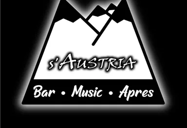 A stylized logo featuring mountains and the text "s'AUSTRIA". It represents bar, music, and après-ski.