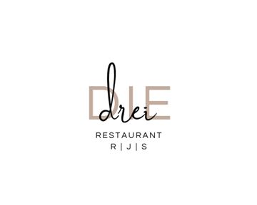 A modern logo for the restaurant "Drei Rijs". The font is simple and elegant, with a clear color combination.