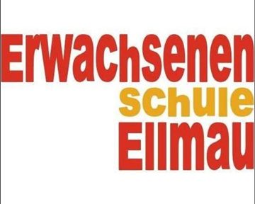 A logo of the Adult School Ellmau. It features the lettering in striking colors.