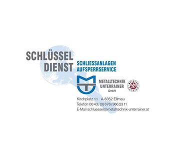 A logo for a locksmith service with contact information. The service offers locking systems and unlocking services.