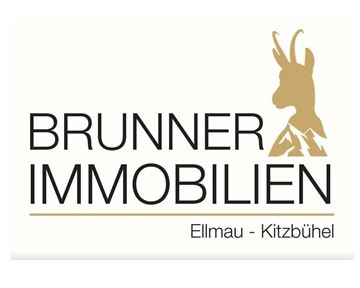 The image shows the logo of "Brunner Immobilien". It is designed in a modern style and highlights the region of Ellmau - Kitzbühel.