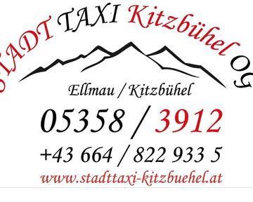 A taxi company in Kitzbühel. Contact information and website are provided.