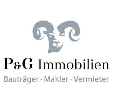 A logo of P&G Real Estate featuring a stylized ram's head. It displays the terms developer, broker, and landlord.
