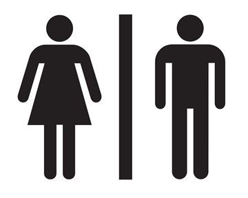 Ein Symbol für Toiletten mit einer weiblichen und männlichen Figur. Es zeigt die Trennung zwischen Damen- und Herren-WCs.