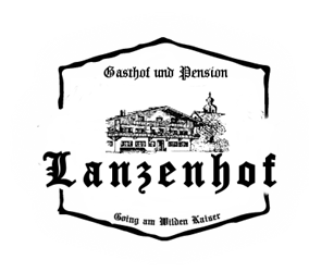 A logo of the inn and guesthouse "Lanzenhof." It features a drawing of the house and the location "Going am Wilden Kaiser."