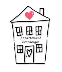 A simple drawing of a house with a heart symbol. Below it is the text "Appartement Exenberger".