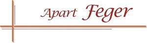 Ein elegantes Logo für "Apart Feger". Es zeigt den Schriftzug in einer stilvollen Schriftart.