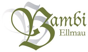 Das Bild zeigt das Logo von "Bambi Ellmau". Es besteht aus geschwungener Schrift in Grün und einem stilisierten Hintergrund.