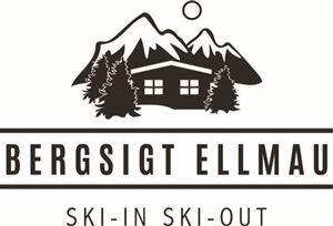 A stylized logo featuring mountain motifs and a house. Below it, it says "Bergsigt Ellmau - Ski-in Ski-out".