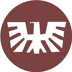 Ein stilisiertes Wappen mit einem weißen Adler auf rotem Hintergrund. Der Adler hat ausgebreitete Flügel und symbolisiert Stärke und Freiheit.