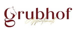 Ein elegantes Logo für "Grubhof Appartements" mit einem Pferdemotiv. Es vermittelt ein Gefühl von Natur und Komfort.