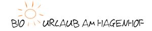 Ein sonniges Logo mit dem Text "Bio Urlaub am Hagenhof". Es vermittelt eine fröhliche und einladende Urlaubsatmosphäre.