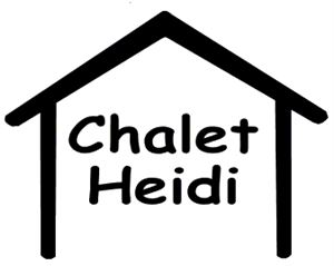 Ein einfaches Logo mit einem stilisierten Haus. Darauf steht "Chalet Heidi" in einer freundlichen Schrift.