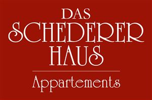 A large sign with the inscription "The Schederer House". Below it is "Apartments" in elegant script.