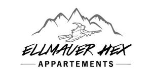 The logo of Ellmauer Hex Appartements features a stylized mountain landscape with a witch figure. It conveys an inviting atmosphere for a stay in the Alps.