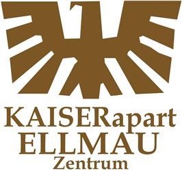 Das Logo von "KAISERapart ELLMAU Zentrum" zeigt einen stilisierten Adler in Braun. Es vermittelt ein Gefühl von Tradition und Heimatverbundenheit.