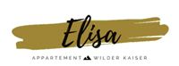Ein modernes Logo für das Appartement "Elisa" am Wilden Kaiser. Es kombiniert geschwungene Schrift mit einer goldenen Farbfläche.