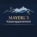 A logo for "MAYERL'S Kaiserappartement" featuring mountain motifs. Two people are depicted hiking and skiing.