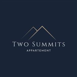 An elegant logo for "Two Summits Appartement". It features stylized mountain peaks on a dark background.